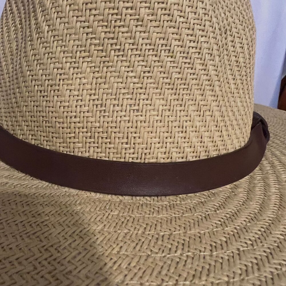 Panama Jack Original Tan Straw Natural Hat-Brown Band-12 1/2' dia.-Inside 6 1/2 - Picture 14 of 15